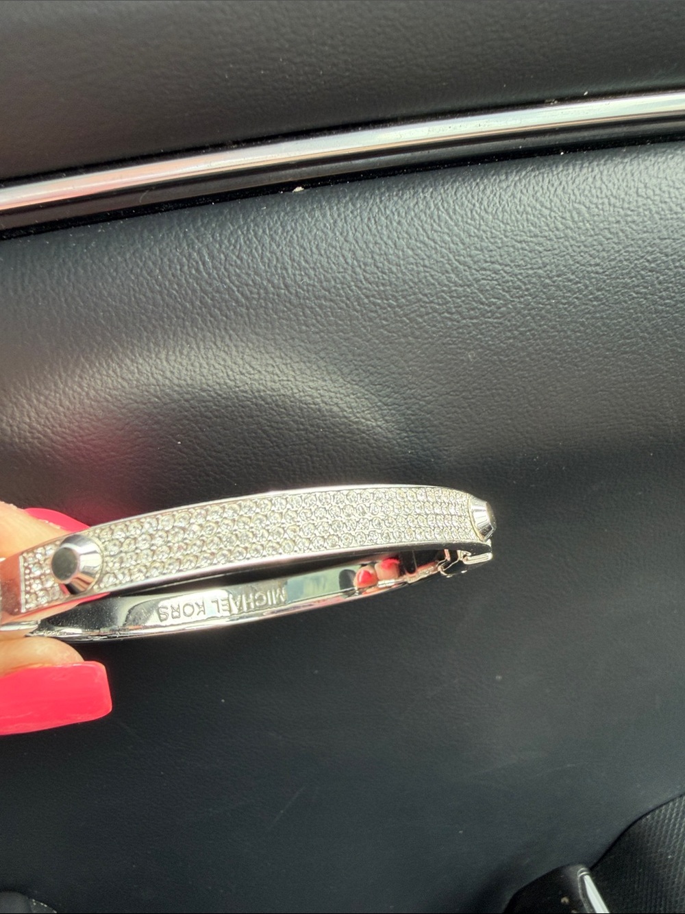 Michael Kors Silver Pave Crystal Hinged Bangle